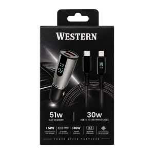 Адаптер 12V Western 51W A+C с USB кабел 30W C-L